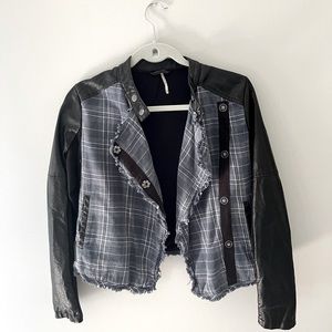 FREE PEOPLE cotton flannel/vegan leather jacket